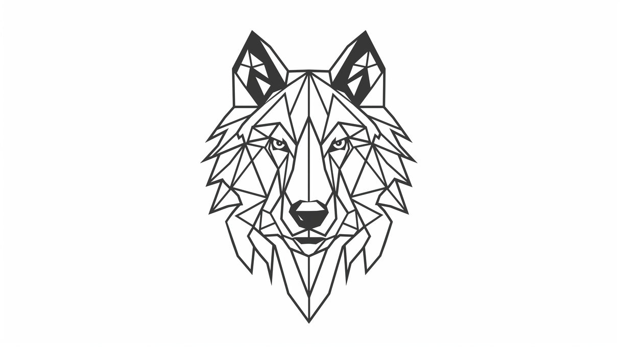 Geometric Wolf Line Art design file showing intricate black and white pattern detail