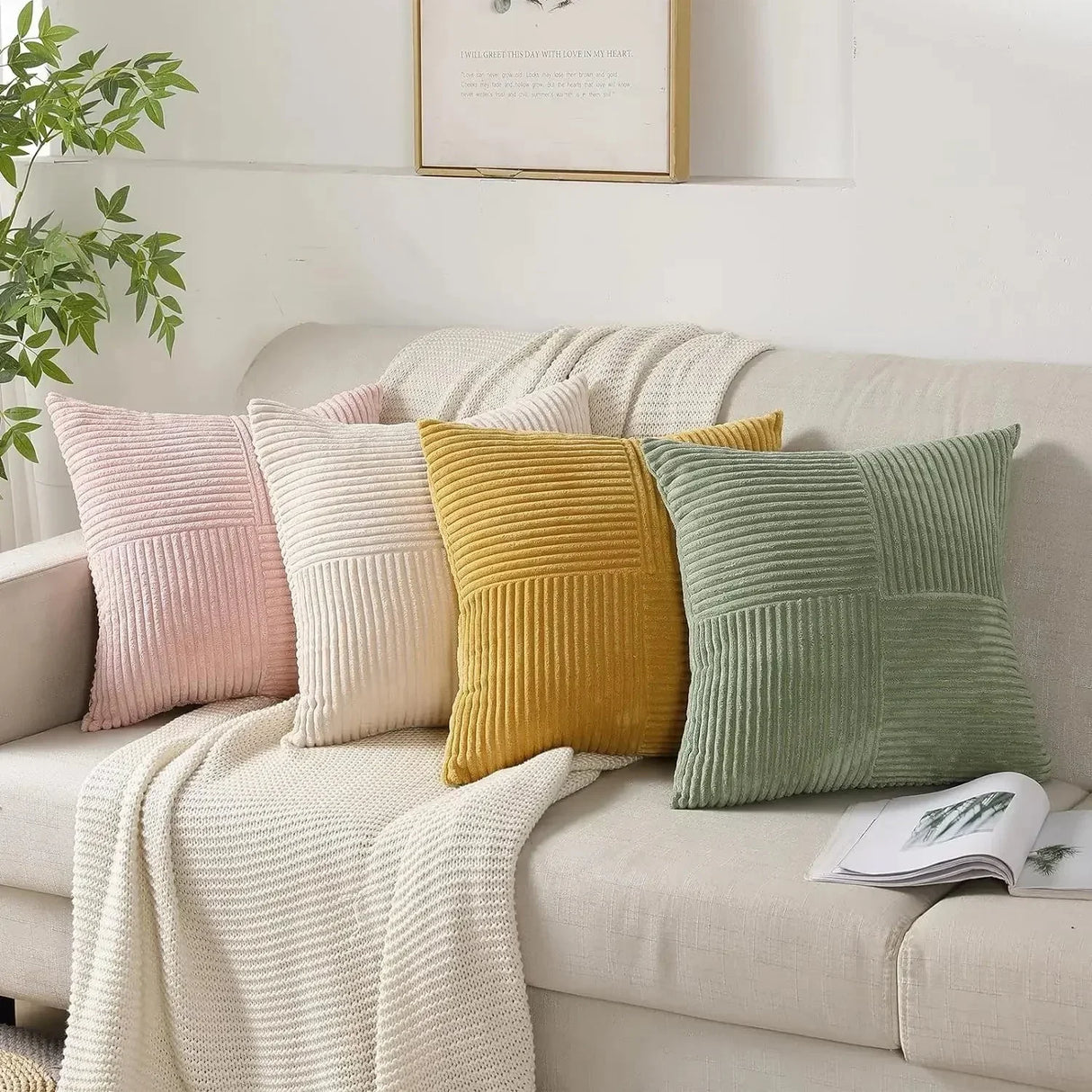 Corduroy Cushion Covers  Ribbed Geometric Pattern - Product example