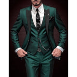 Luxury Three-Piece Suit  Burgundy Satin with Black Lapels - Detailed view