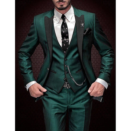 Luxury Three-Piece Suit  Burgundy Satin with Black Lapels - Product detail 8