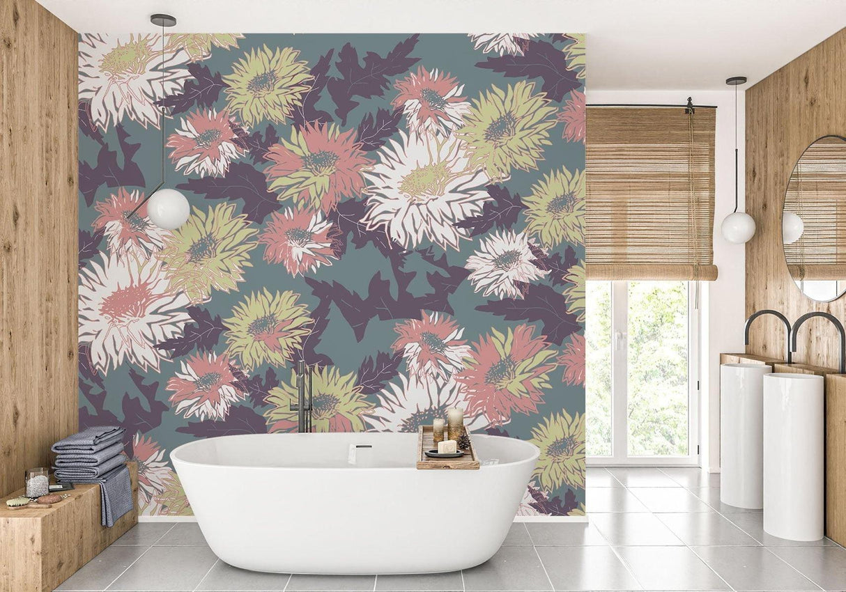 Floral Mural Wallpaper | Vintage Botanical Pattern in Terracotta and Green