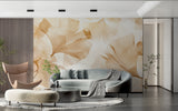 Nature-inspired ginkgo wallpaper in dining room with soft golden accents