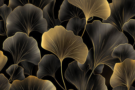 Black and gold Ginkgo leaves design file showing intricate art deco pattern details