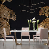 Master bedroom with dramatic Ginkgo leaf accent wall