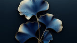 Blue and gold ginkgo leaf pattern design file showing detailed botanical art against deep background