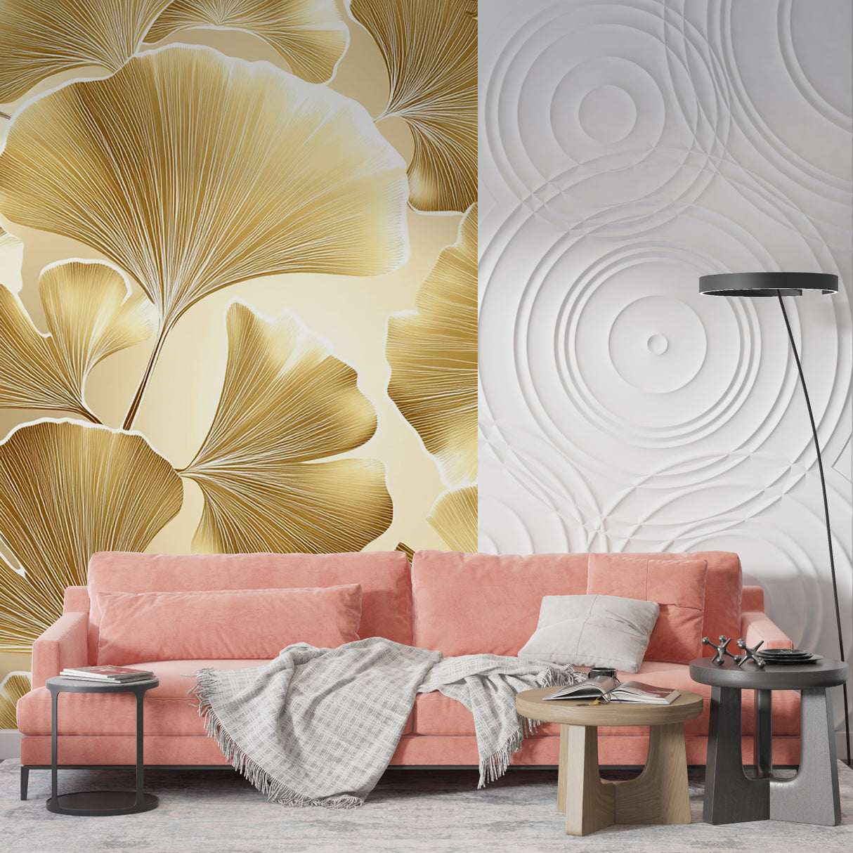 Art deco hallway with Gold Leaf Wallpaper, demonstrating pattern flow in narrow space