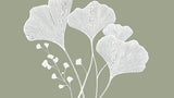 Ginkgo leaf pattern design file showing white botanical line art on sage green background