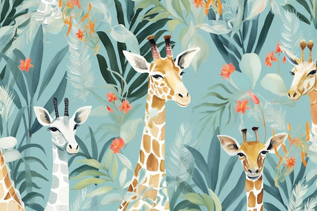 Giraffe wallpaper design file showing detailed tropical paradise pattern