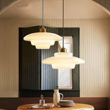 Glass Dome Pendant Light  Tiered Ivory Shade with Brass Accent - Product detail 6