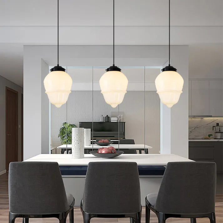 Vintage Pendant Light  Geometric Milk Glass Shade - Product detail 14