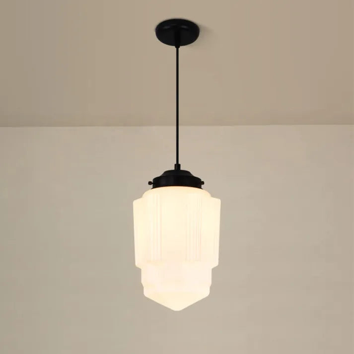 Vintage Pendant Light  Geometric Milk Glass Shade - Product detail 19