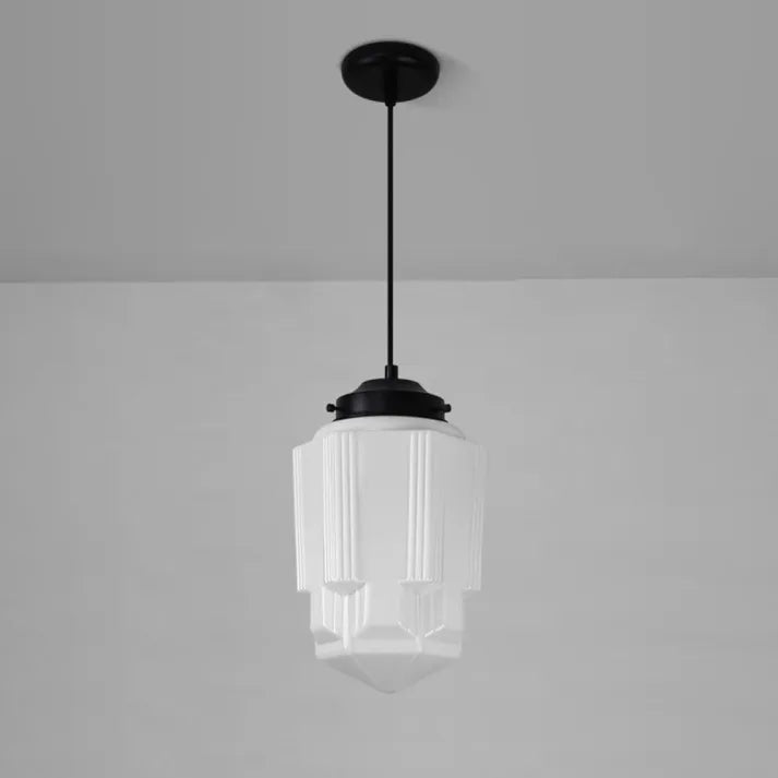 Vintage Pendant Light  Geometric Milk Glass Shade - Product detail 18