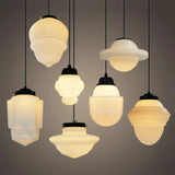 Vintage Pendant Light  Geometric Milk Glass Shade - Detailed view