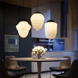 Vintage Pendant Light  Geometric Milk Glass Shade - Product example