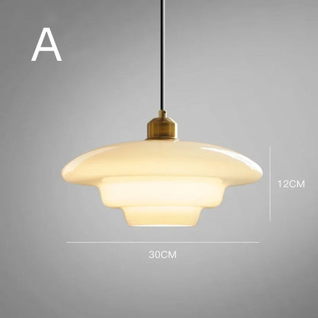 Glass Dome Pendant Light  Tiered Ivory Shade with Brass Accent - Product detail 16