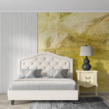 Metallic gold leaf wall mural adding warmth to a master bedroom setting
