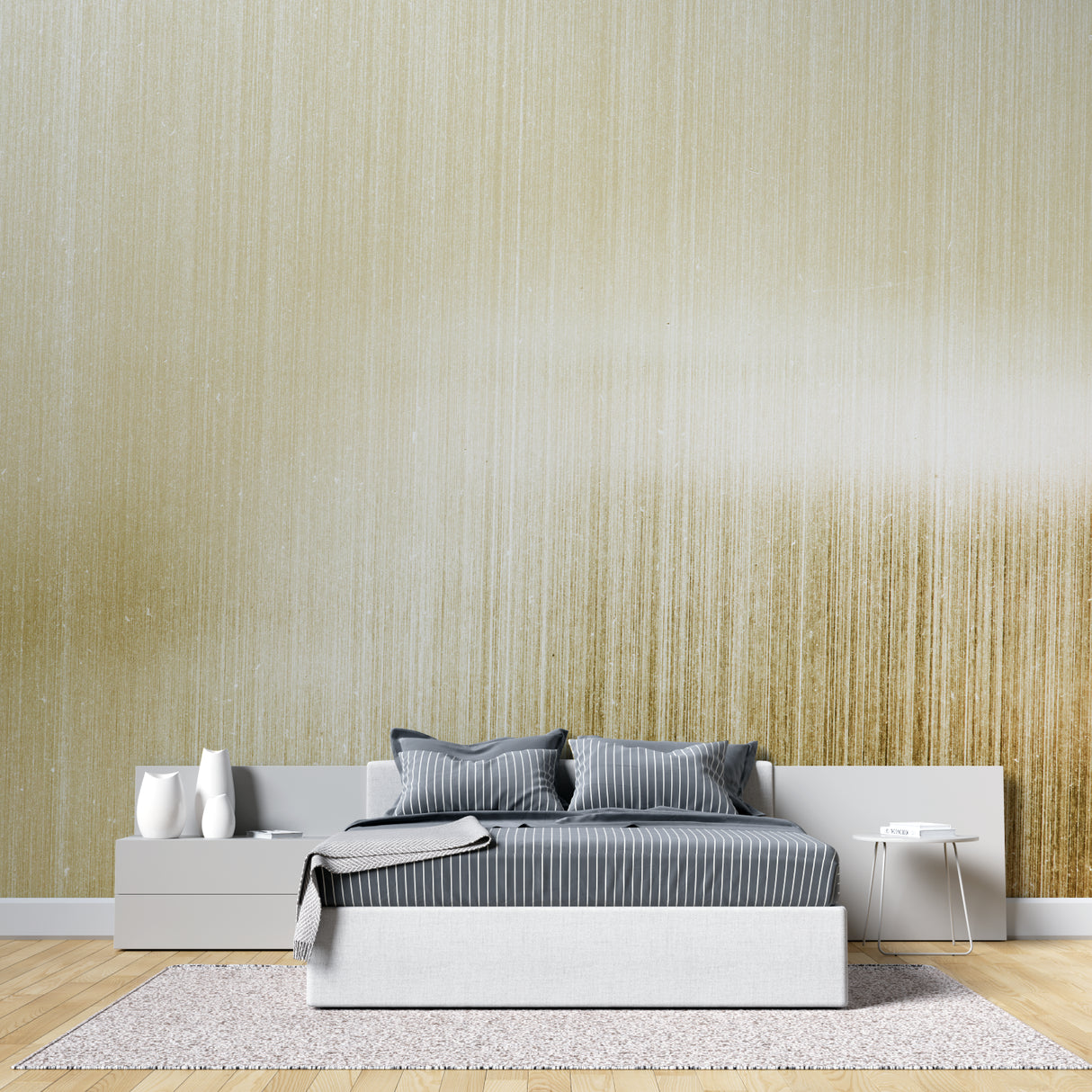 Gold metallic wallpaper in home office highlighting professional ambiance