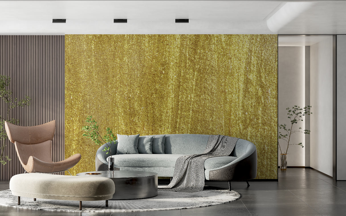 Metallic gold wallpaper bringing warmth to a dining room setting
