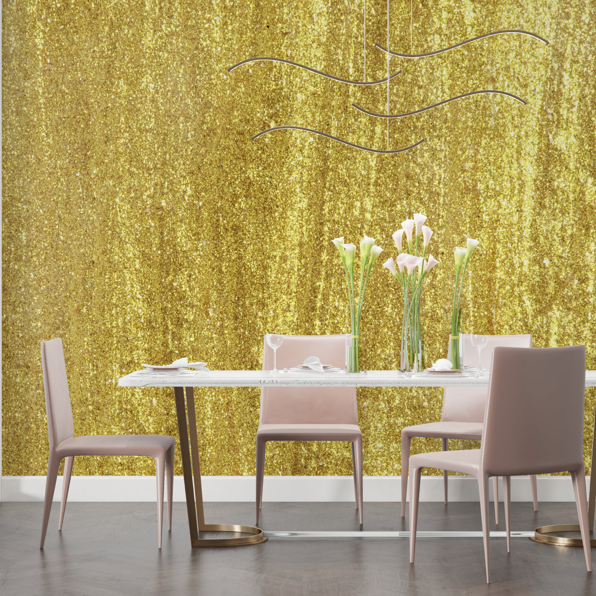 Textured gold wall covering making a statement in an office space