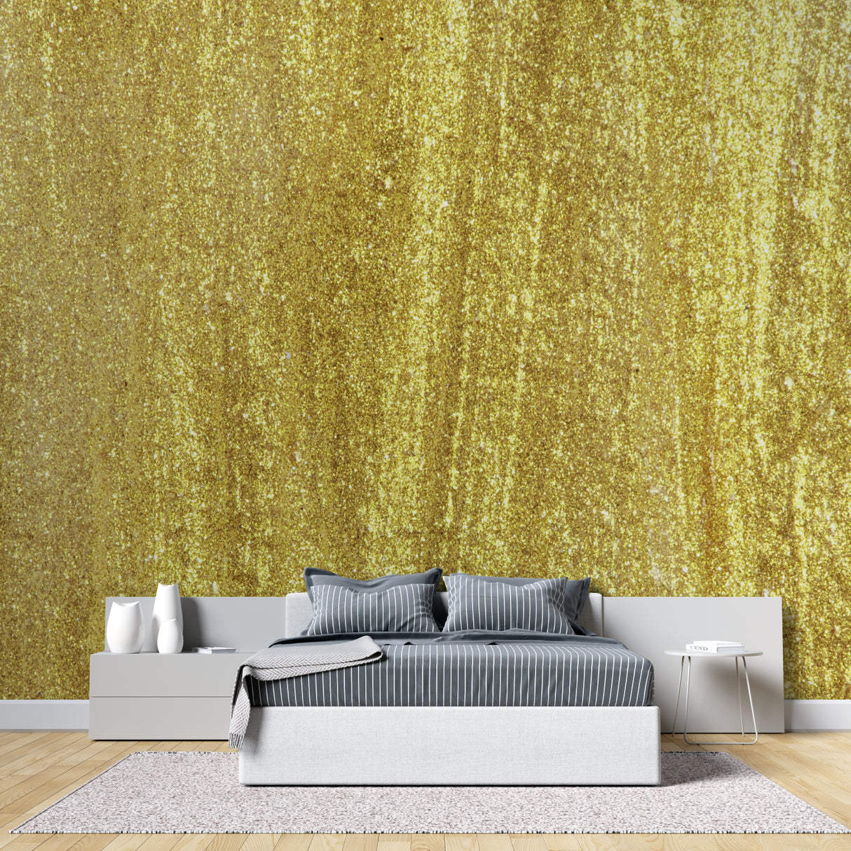 Gold metallic wallpaper enhancing a hotel lobby entrance