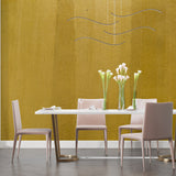 Textured gold wallpaper application in luxury bathroom