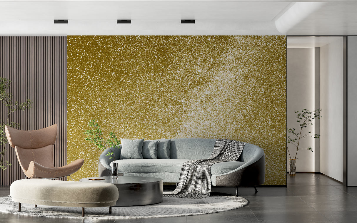 Shimmering gold wallpaper adding luxury to a home office space