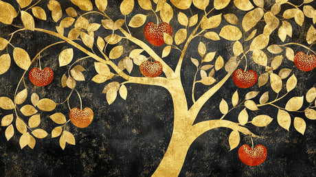 Art deco tree design file showing intricate golden branches and fruit details