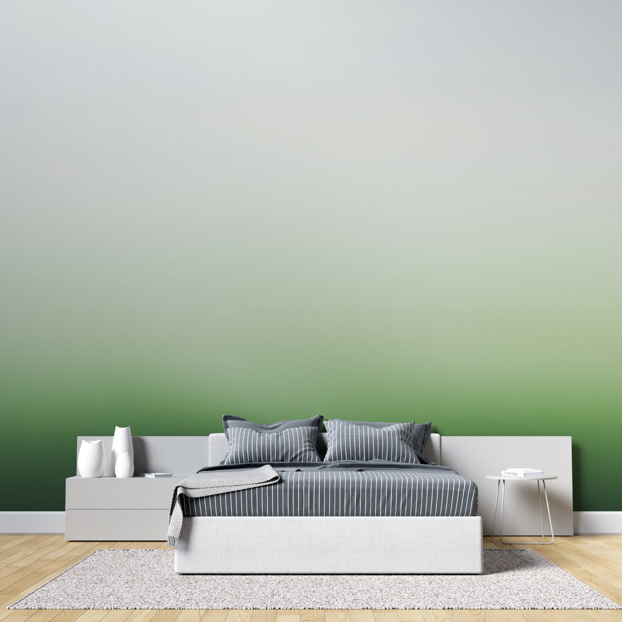 Minimalist gradient mural creating flow in an entrance hallway