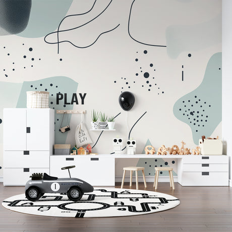 Graffiti wallpaper in modern living room showing vibrant street art design with turquoise and pink tones