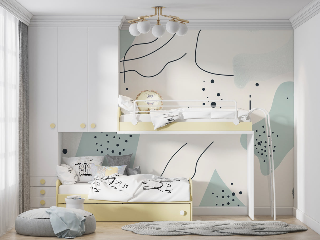 Teen bedroom featuring urban graffiti mural wallpaper with abstract art elements