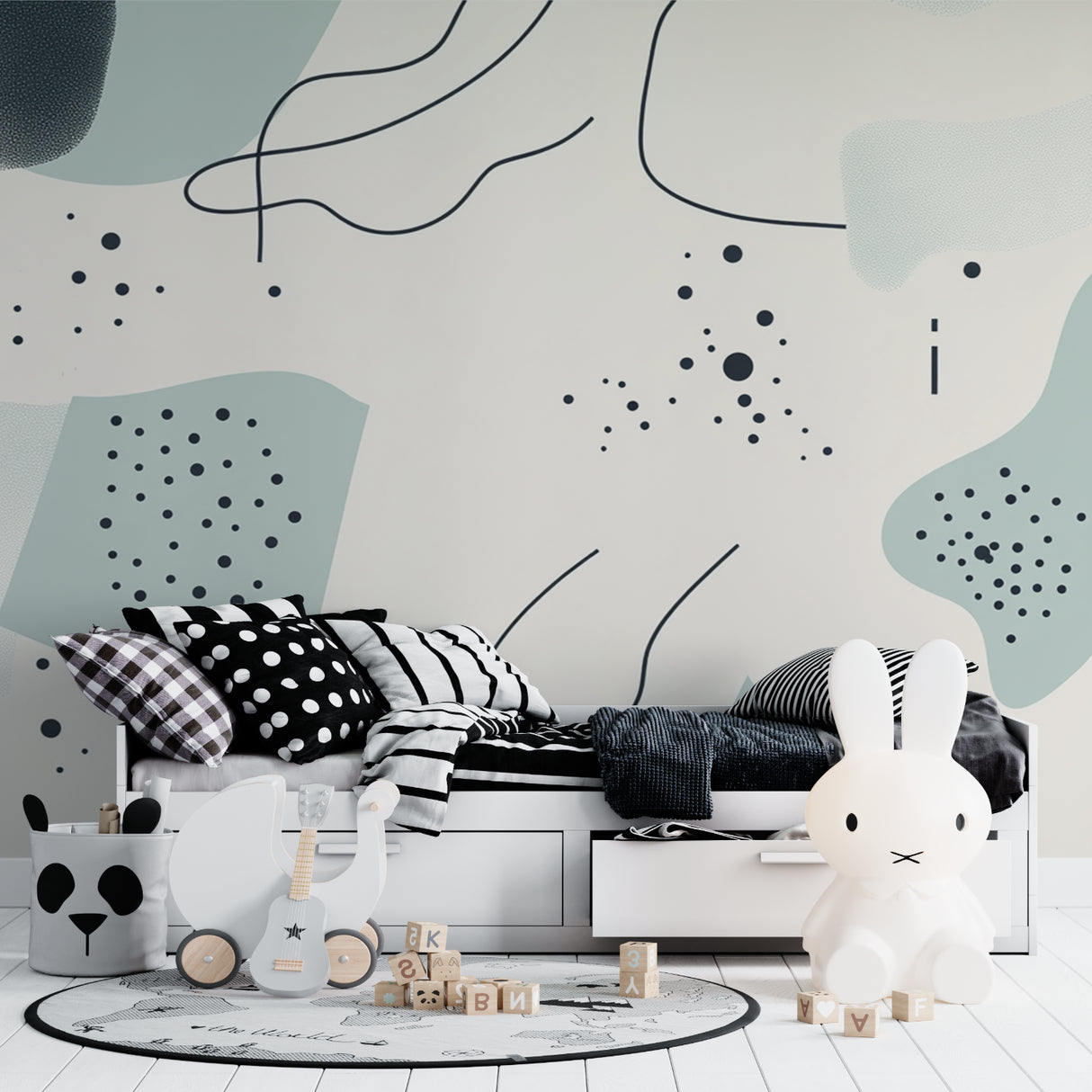 Creative office space with street art wallpaper showcasing dynamic color flow