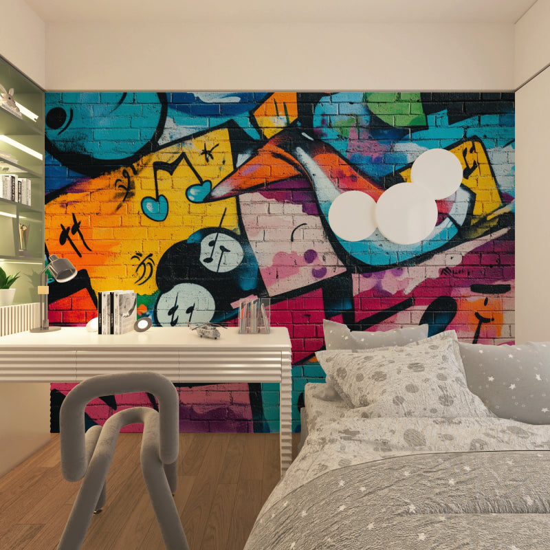 Musical graffiti wall design creating energy in a modern office space