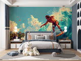 Street art wallpaper making a creative statement in a home office space