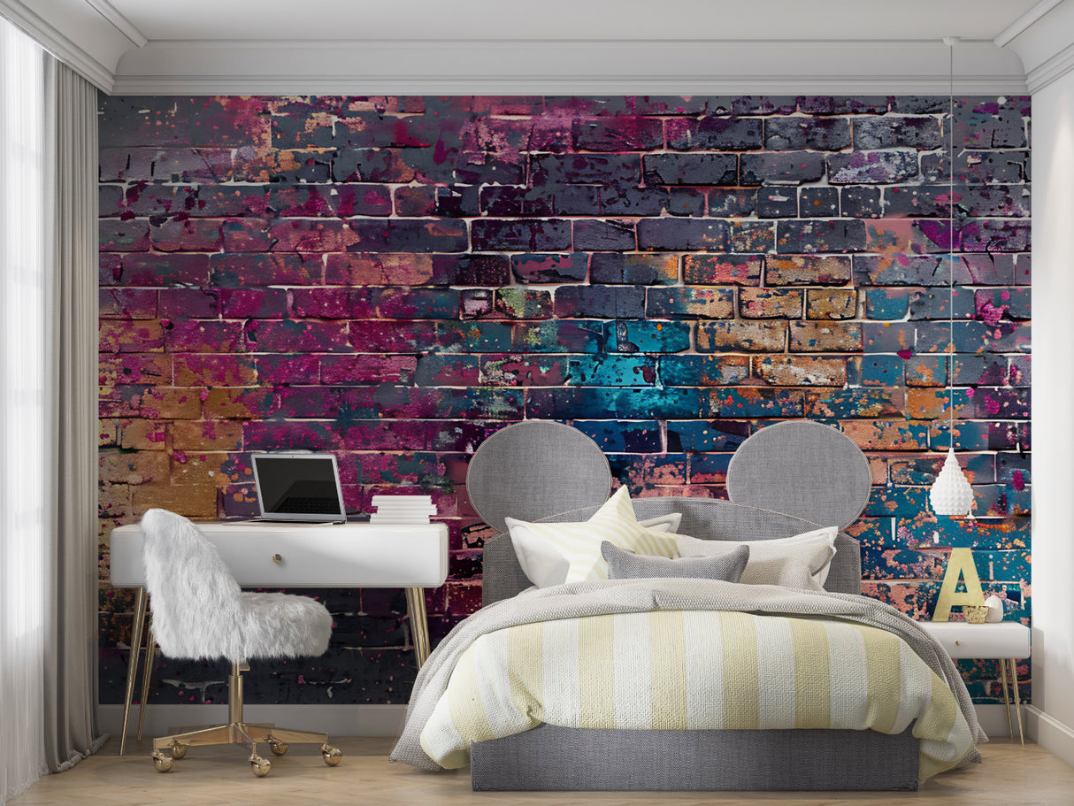 Street art mural creating an accent wall in a contemporary dining space