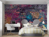 Street art mural creating an accent wall in a contemporary dining space