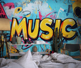 Graffiti wall mural bringing urban style to a home studio space with dynamic artwork