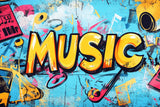 Design file of urban music graffiti wallpaper showing detailed street art pattern