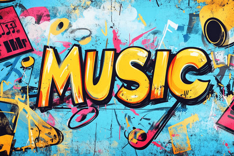 Design file of urban music graffiti wallpaper showing detailed street art pattern