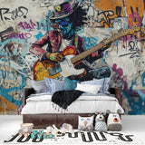 Street art wallpaper featuring graffiti design in music studio setting