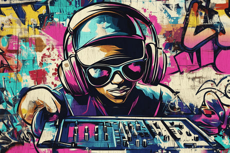 Design file of urban graffiti music wall mural with vibrant color palette