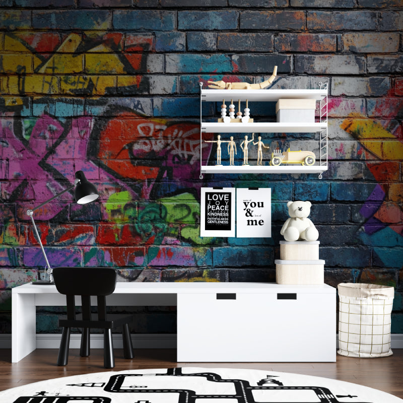 Urban graffiti wall mural bringing energy to teen bedroom setup
