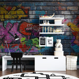Urban graffiti wall mural bringing energy to teen bedroom setup