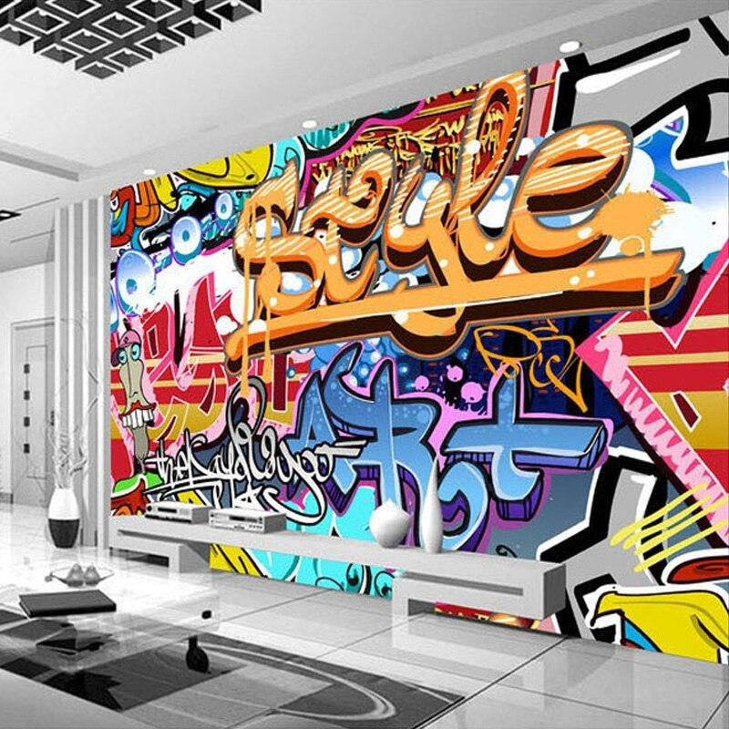Creative office space transformed with colorful graffiti wall mural design