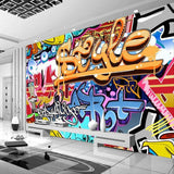 Creative office space transformed with colorful graffiti wall mural design