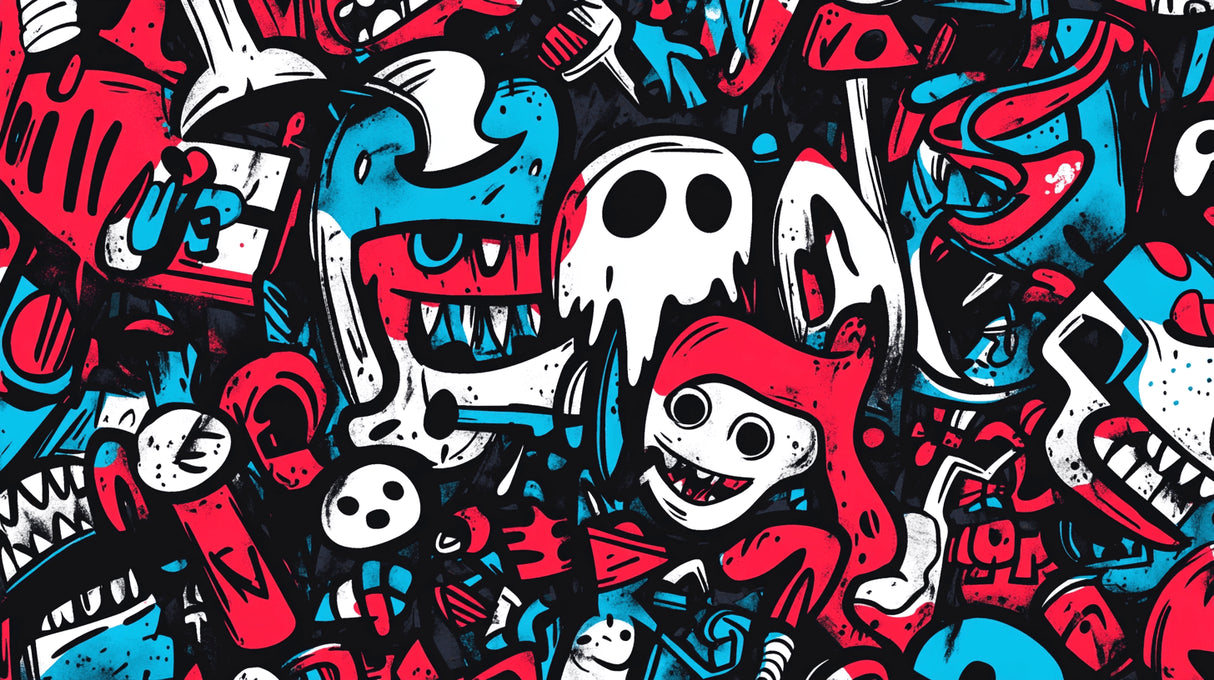 Design file of urban graffiti street art pattern with dynamic colors and bold details