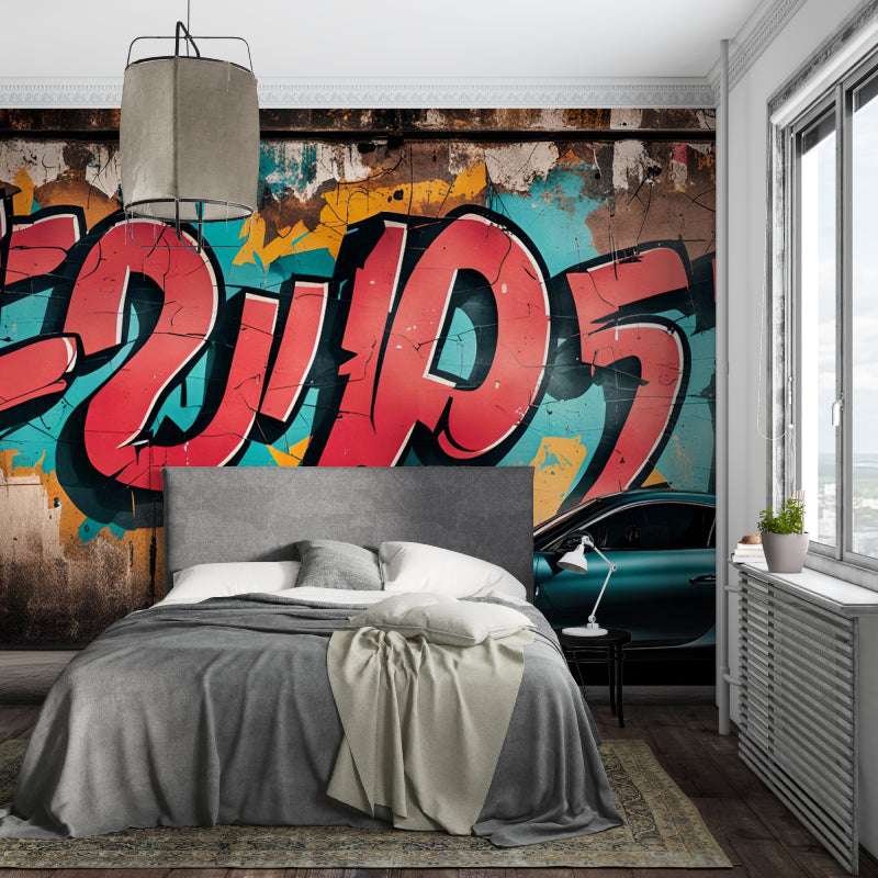 Urban graffiti wall design bringing energy to contemporary living room