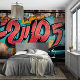 Urban graffiti wall design bringing energy to contemporary living room