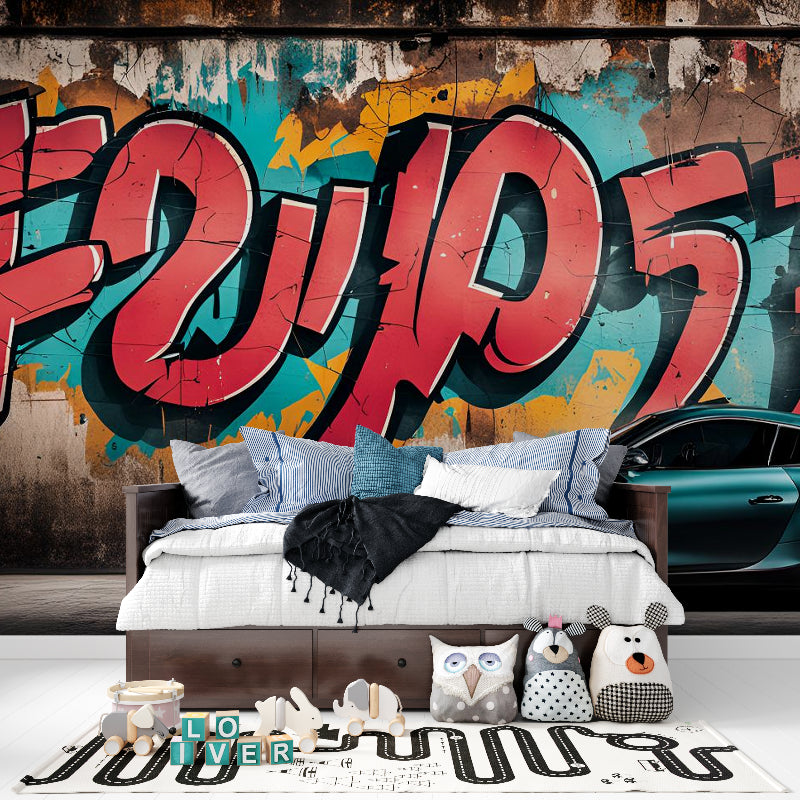 Street style mural adding personality to modern gym space