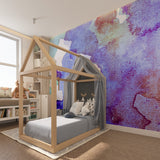 Graffiti wallpaper in modern teen bedroom showing vibrant turquoise and pink street art design