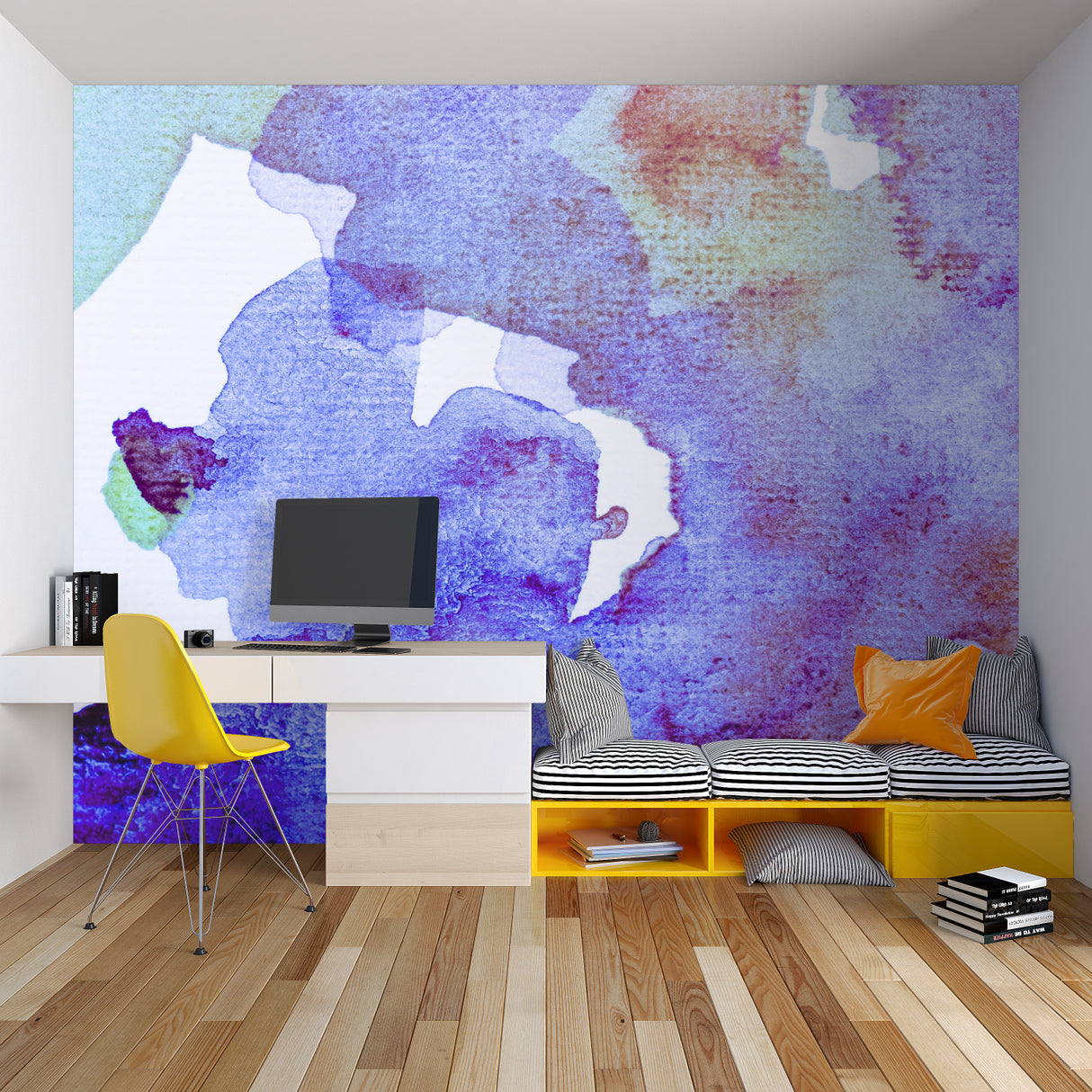Street art wallpaper bringing urban flair to gaming room interior